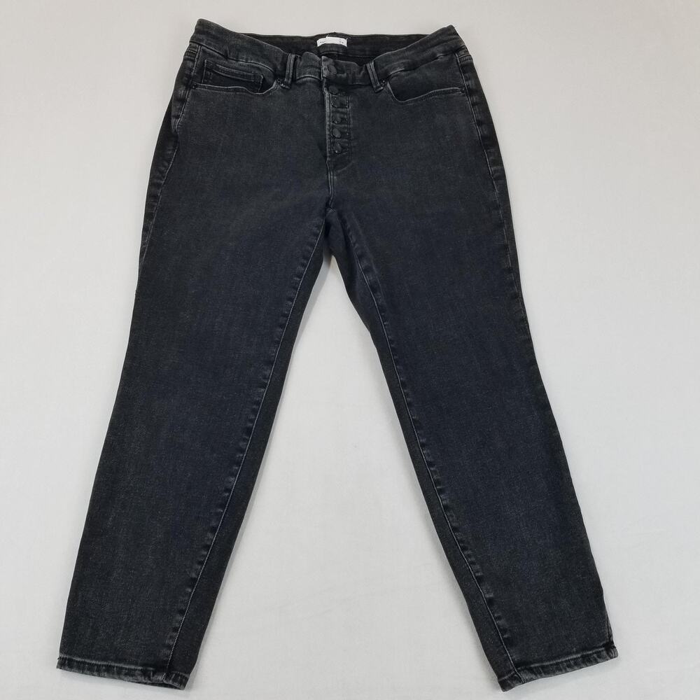 Good American Jeans Womens 15 Black Button Fly Ankle Slit Stretch GLGSE25TBT